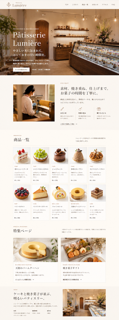 洋菓子店のホームページ制作例